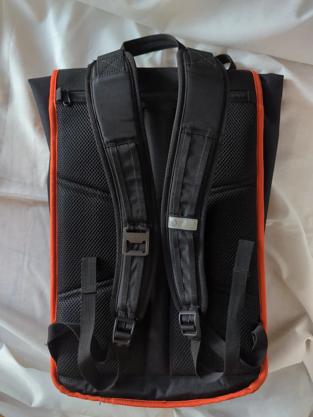 Timbuk2 Black Backpack with Orange Trim and Gray Base